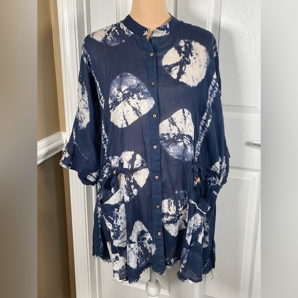Intimately Free People blue tie-dye top, boho beachy lounge oversized XS - Picture 6 of 9